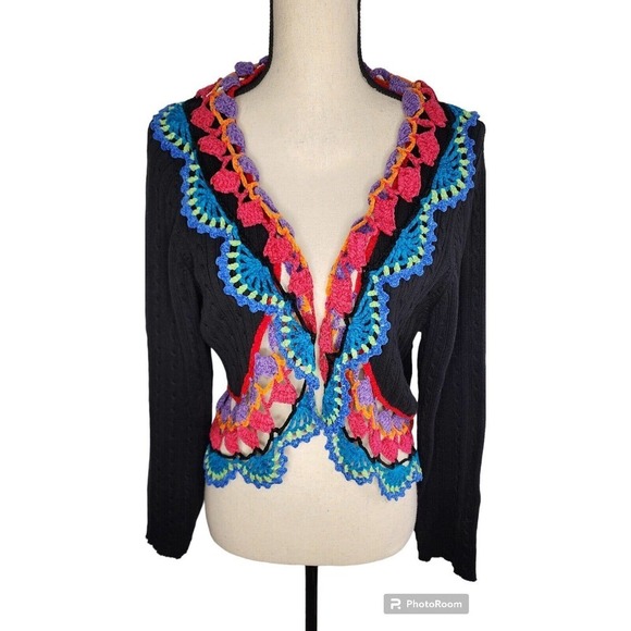Muchael Simon Y2K Rainbow Crochet Floral Open Cardigan Size… - Picture 2 of 13